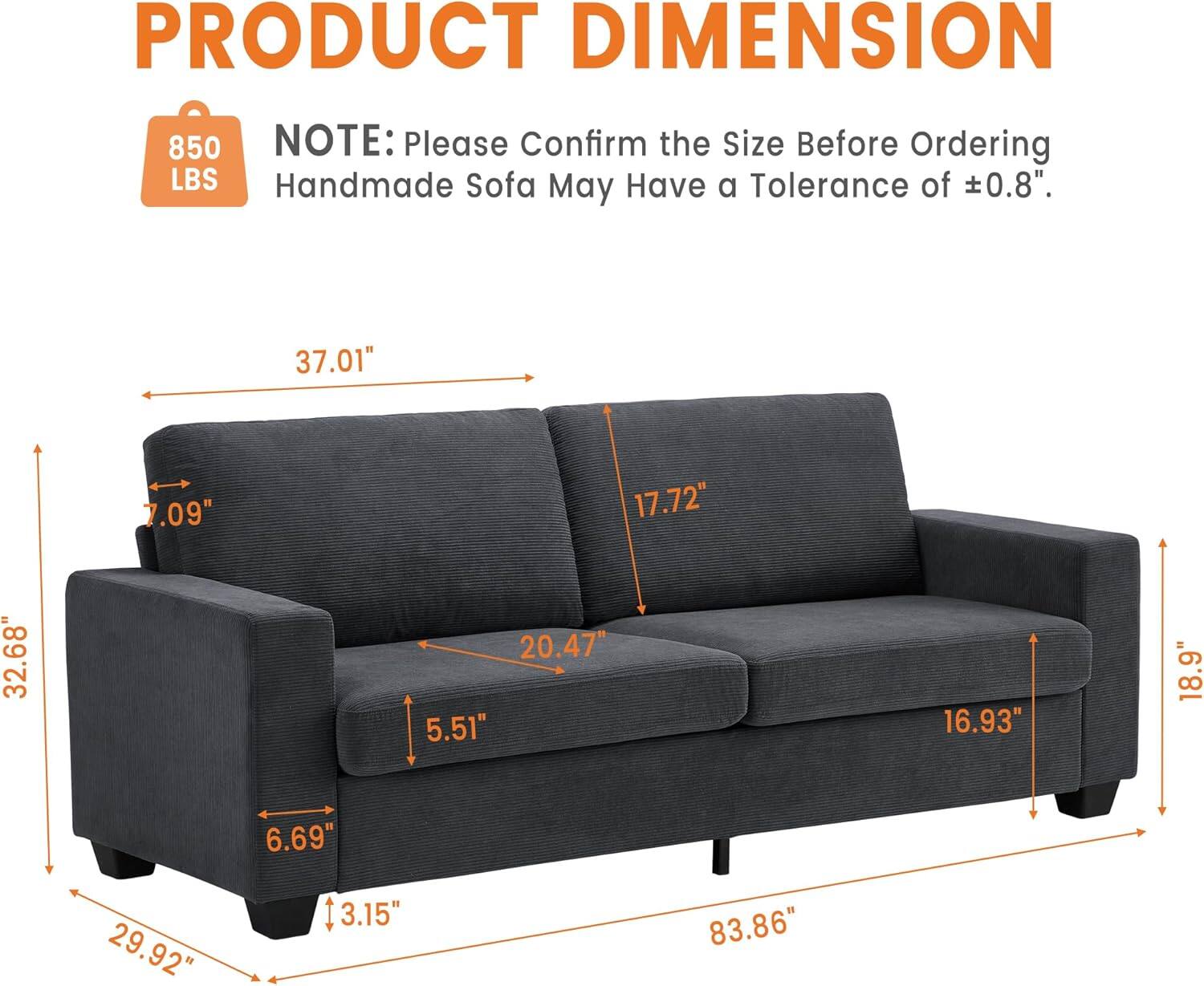 その他 CabCallawayACMEFurnitureDELMAR SOFA3P Acekool Modern Oversized Corduroy Sofa, 3 Seater Deep Seat