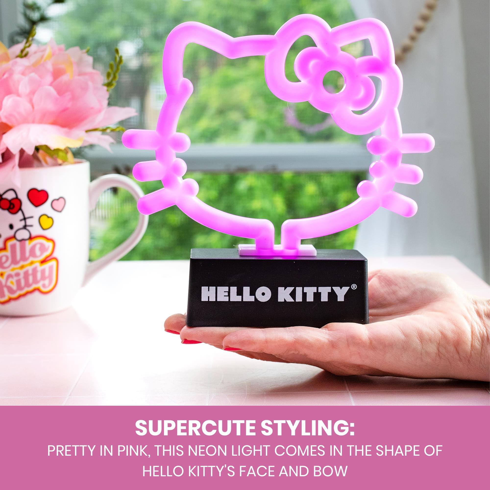 Silver Buffalo Hello Kitty Face and Bow 6.5 Inch LED Neon Mood