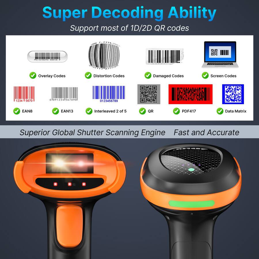 AGPtek Bluetooth & 2.4GHz Wireless Barcode Scanner 2D/1D QR Code Reader ...