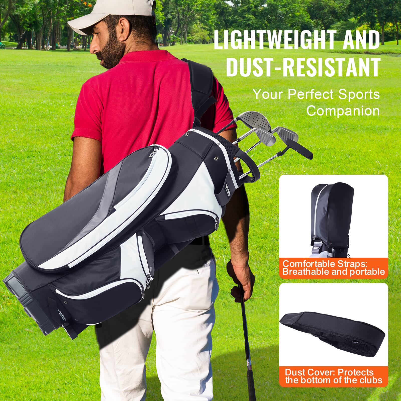 LIGHTWEIGHT AND DUST-RESISTANT  
Your Perfect Sports Companion  

Comfortable Straps: Breathable and portable  

Dust Cover: Protects the bottom of the clubs