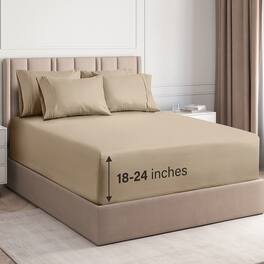 CGK Linens - 6 Piece Sheet Set - Extra Deep Pocket for 18"-24" Mattresses & Extra Pillowcases - King - Cream