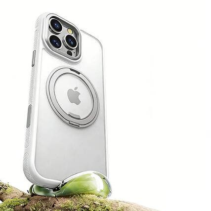 Front. SKRAN - Full Coverage Case for iPhone 17 Air - Magnetic Bracket Phone Case with Camera Button Protection,Pivot Stand Design - White.