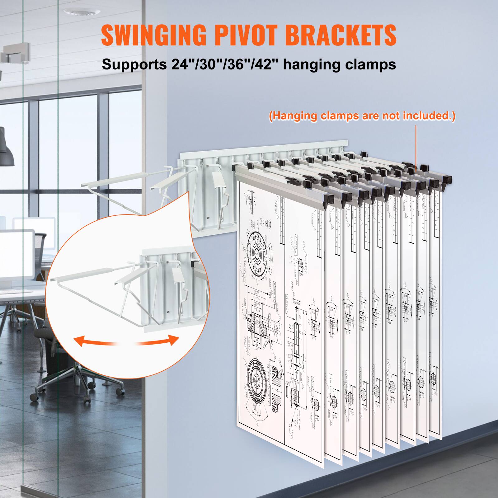 SWINGING PIVOT BRACKETS  
Supports 24"/30"/36"/42" hanging clamps  
(Hanging clamps are not included.)