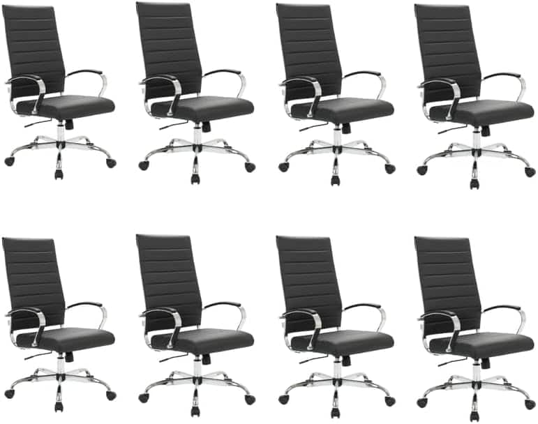 LeisureMod - Set of 8 Benmar Ergonomic Modern High Back Leather Executive Office Chair with Swivel Base and Chrome Frame - Black
