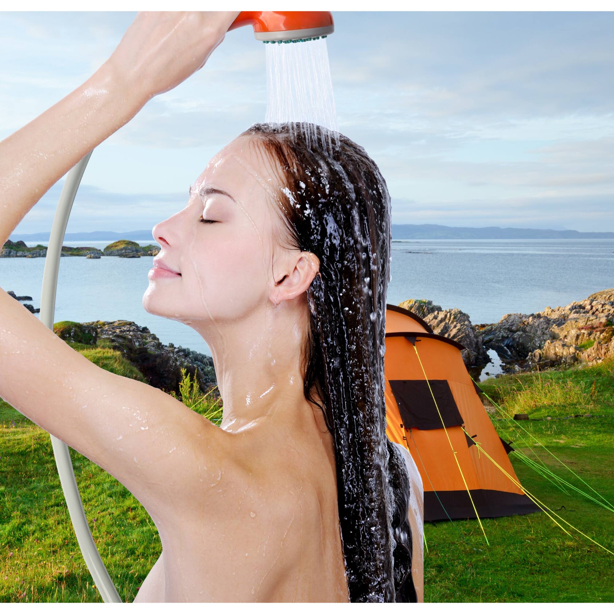 Alt View 1. Ivation - Portable Outdoor Shower, Battery Powered, Rechargeable & Compact Camping Showerhead - Orange.
