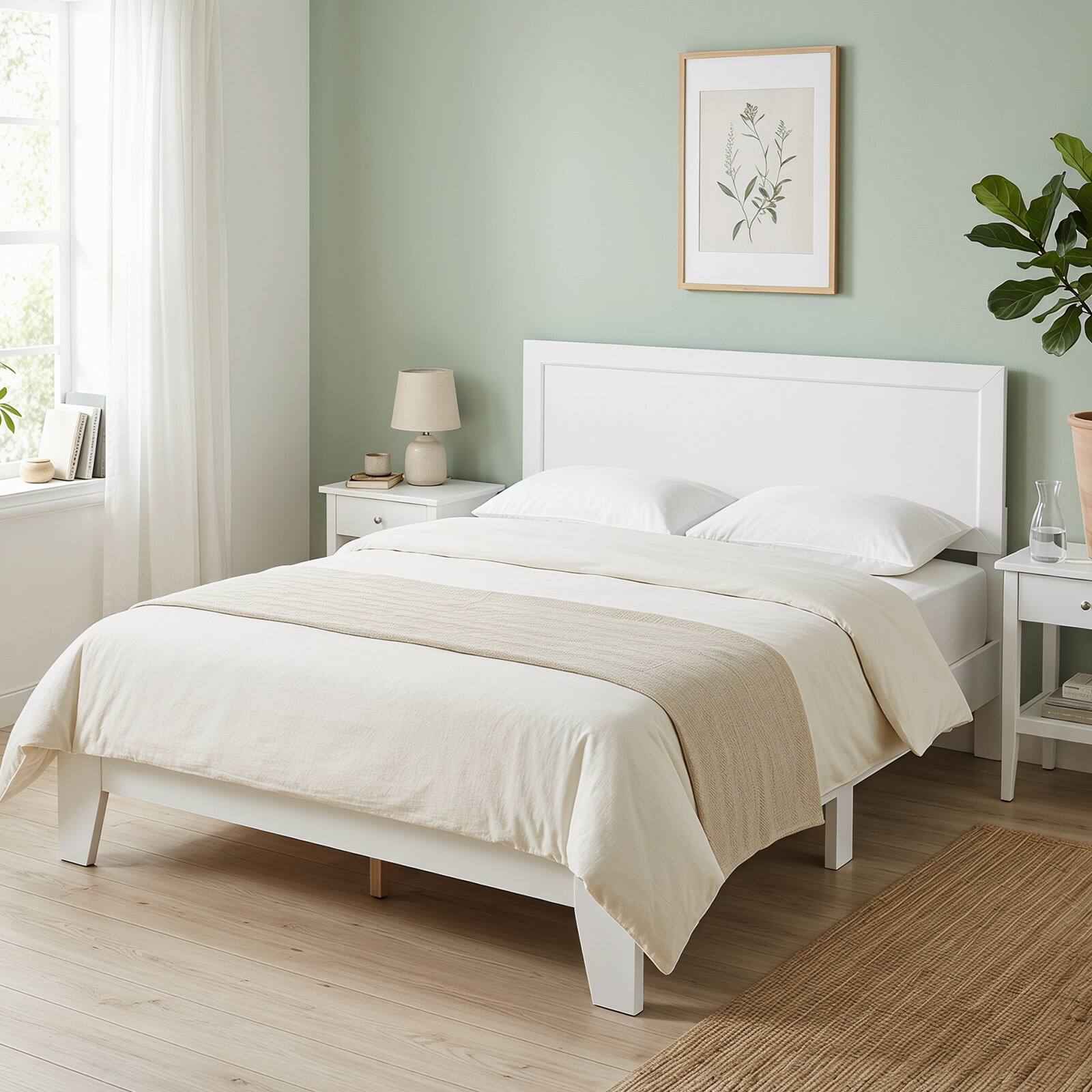 Alt View 4. Costway - Costway Queen Size Bed Frame, Modern Platform Bed with Headboard, Under-bed Storage Space - White.