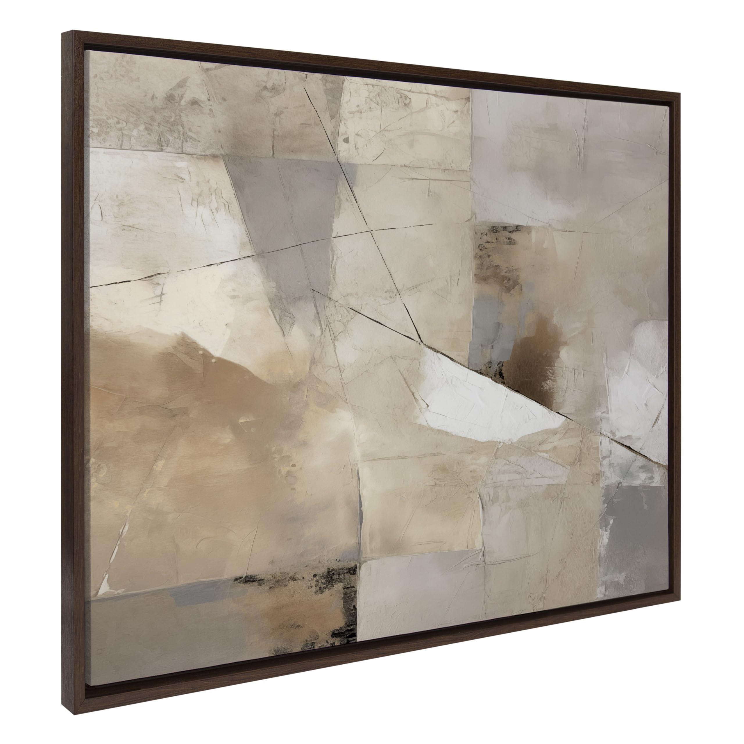 Front. Alchemy Casas - Sylvie Contemporary Neutral Textured Abstract Framed Canvas Wall Art By The Creative Bunch Studio 5x41 - Brown 31.5"L x 42"W.