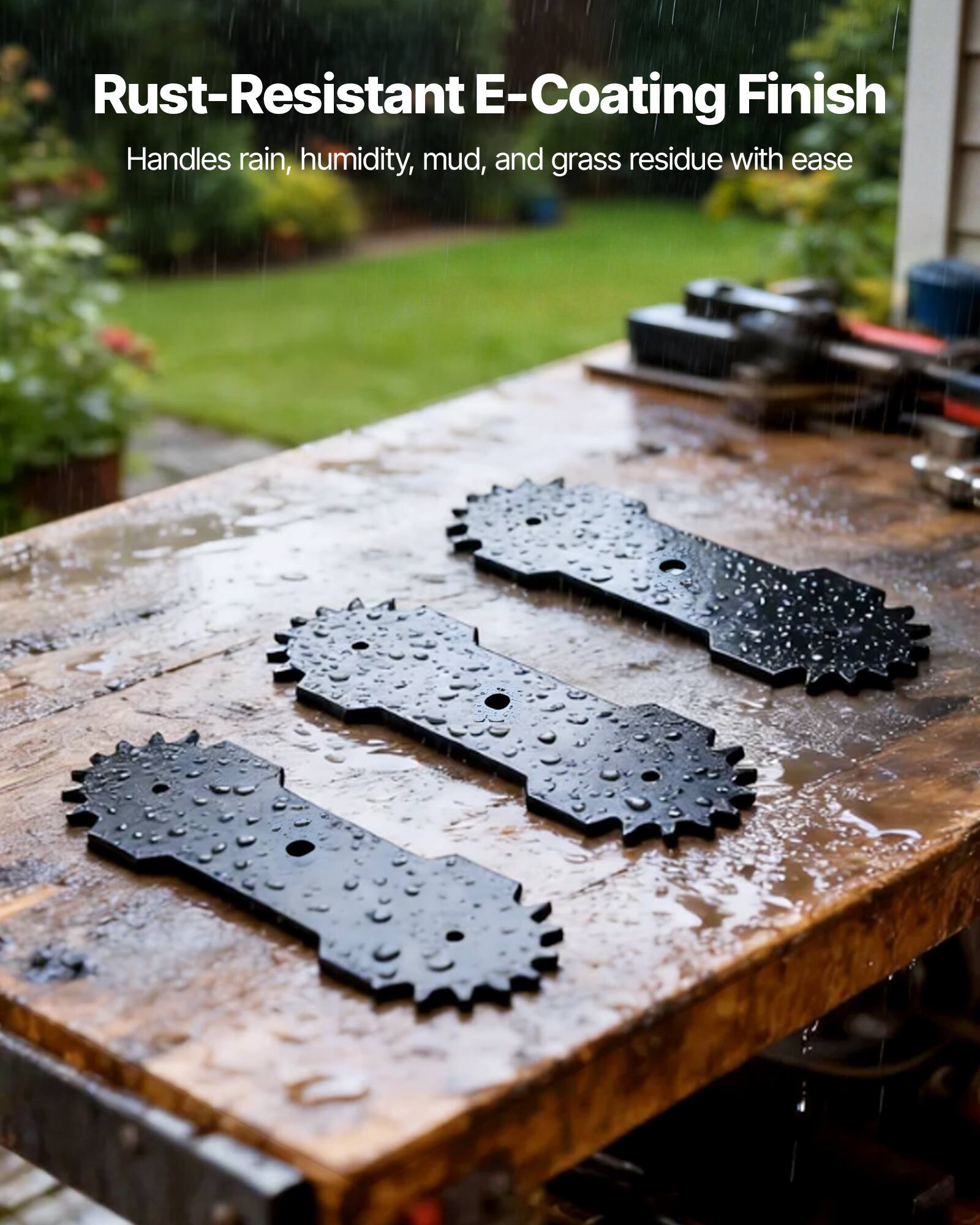 Rust-Resistant E-Coating Finish  
Handles rain, humidity, mud, and grass residue with ease