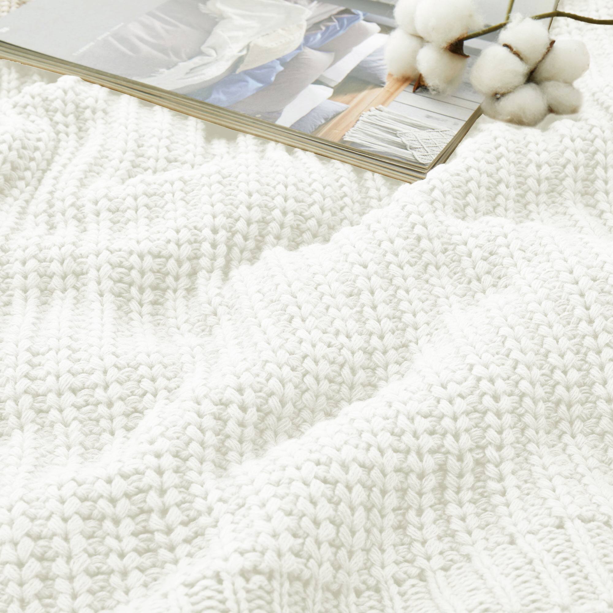Back. Peace Nest - Peace Nest 50"x60" Chunky Knit Throw Blanket Warm Comfort Woven Blanket, White - White.