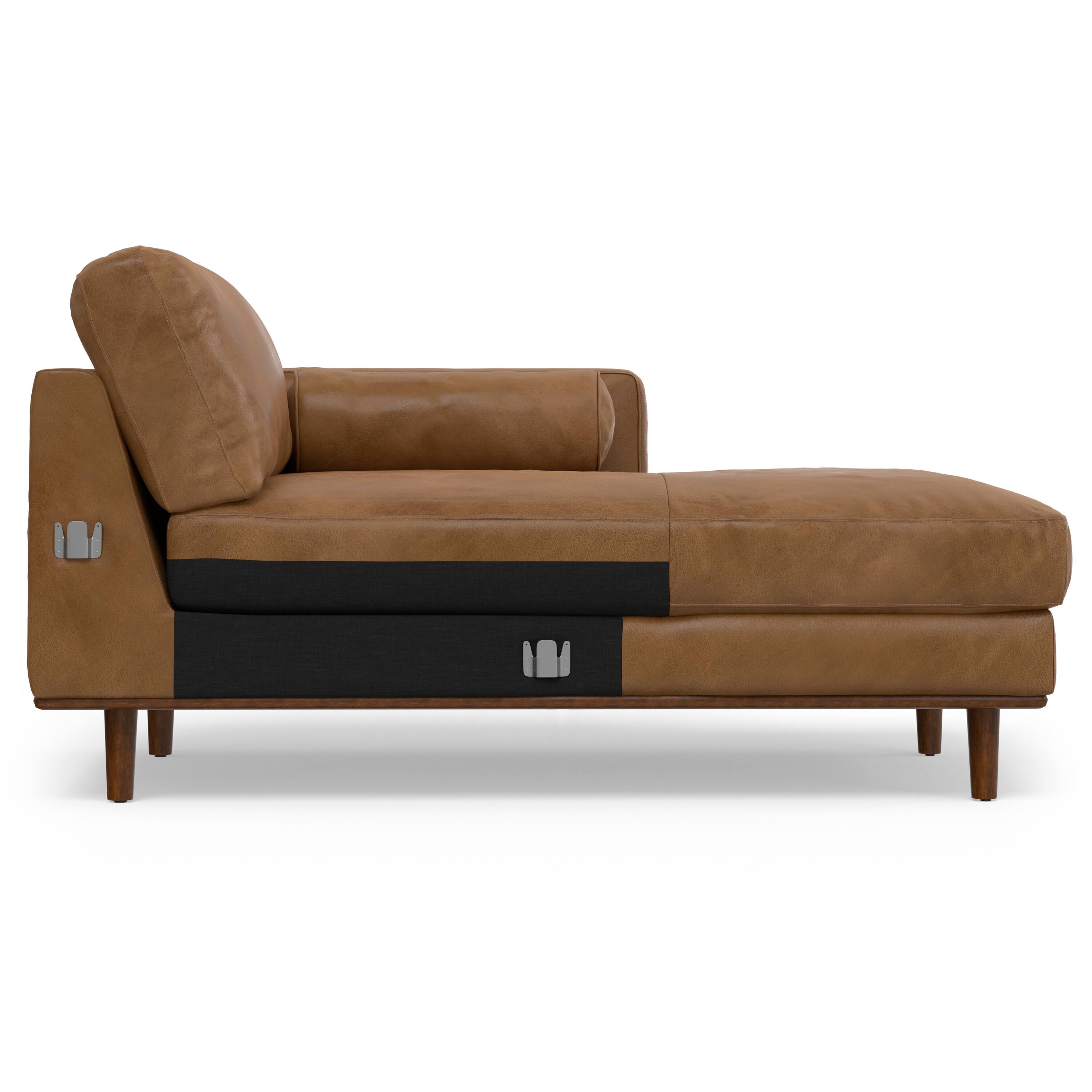 Alt View 6. Simpli Home - Morrison Mid Century Right Sectional 102 inch Wide Sofa Sectional in Caramel Brown Genuine Leather - Caramel Brown.