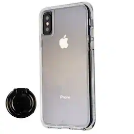 Case-Mate - Tough Case & Ring Grip Holder for iPhone Xs/X - /Black Ring - Clear