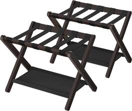 Hivvago - Set of 2 - Sturdy Bamboo Luggage Rack in Brown Wood Finish with Bottom Shelf - Chestnut Brown