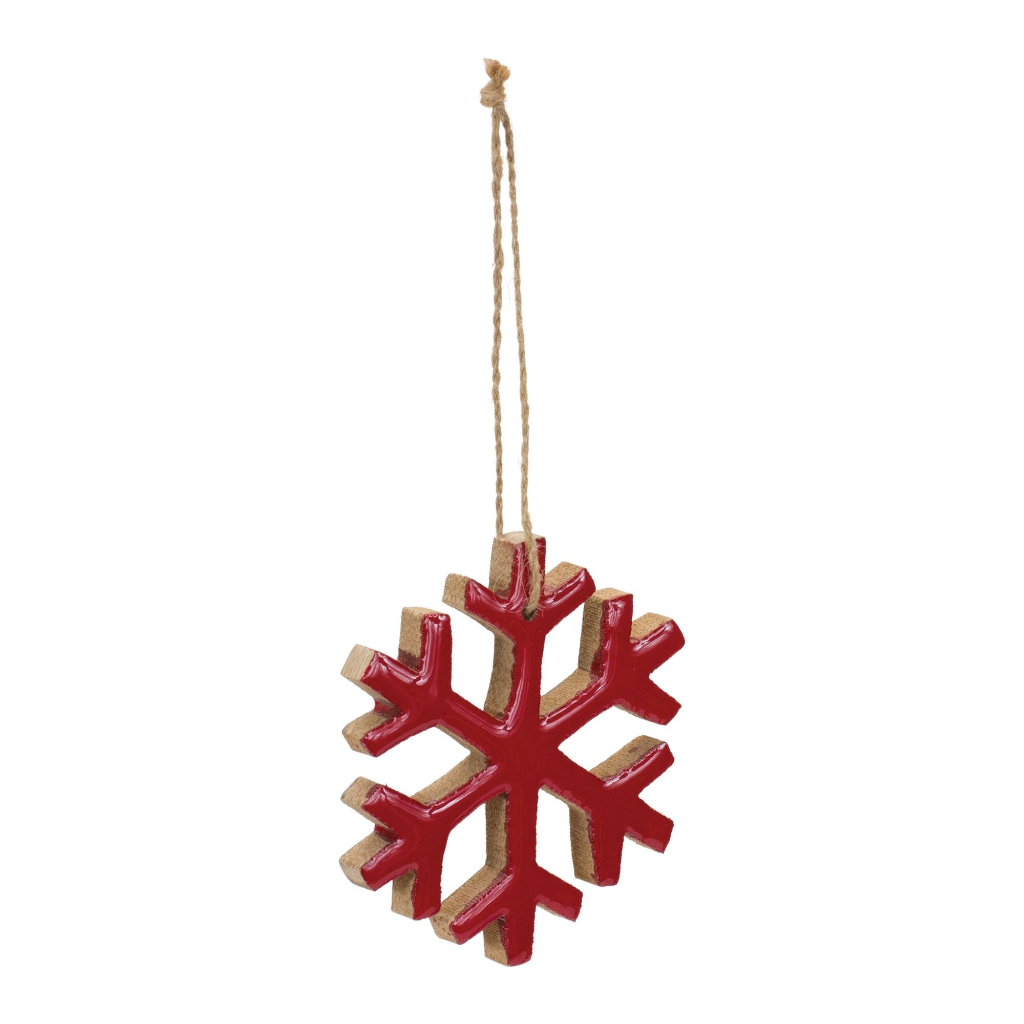 Angle. BreeBe - Wood Snowflake Ornament (Set of 12) - Red.