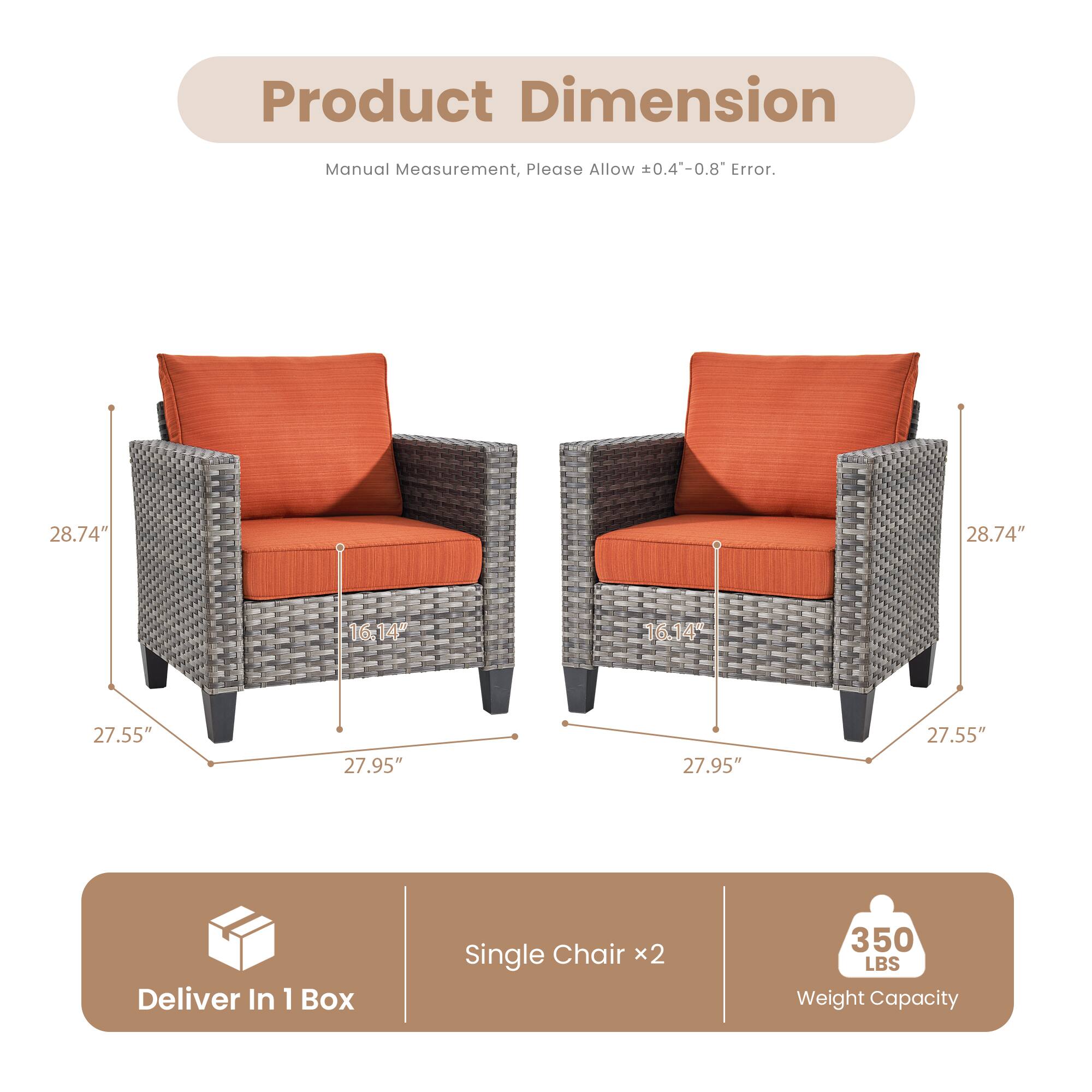 Product Dimension  
Manual Measurement, Please Allow ±0.4"-0.8" Error.

28.74"  
27.95"  
27.55"  
16.14"

Deliver In 1 Box  
Single Chair x2  
350 LBS Weight Capacity