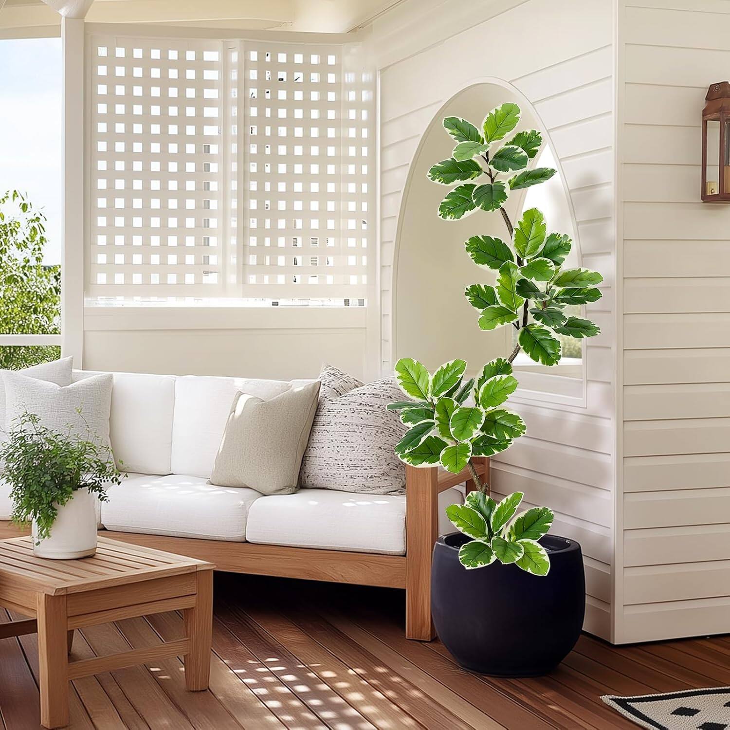 Angle. Homhougo - Fiddle Leaf Fig Tree Artificial Indoor, 5FT Tall Faux Rubber Tree with Sphere Planter, Tall Artificial Plants with Moss - Green.