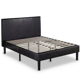 Hivvago - Queen Faux Leather Platform Bed Frame with Headboard - Brown