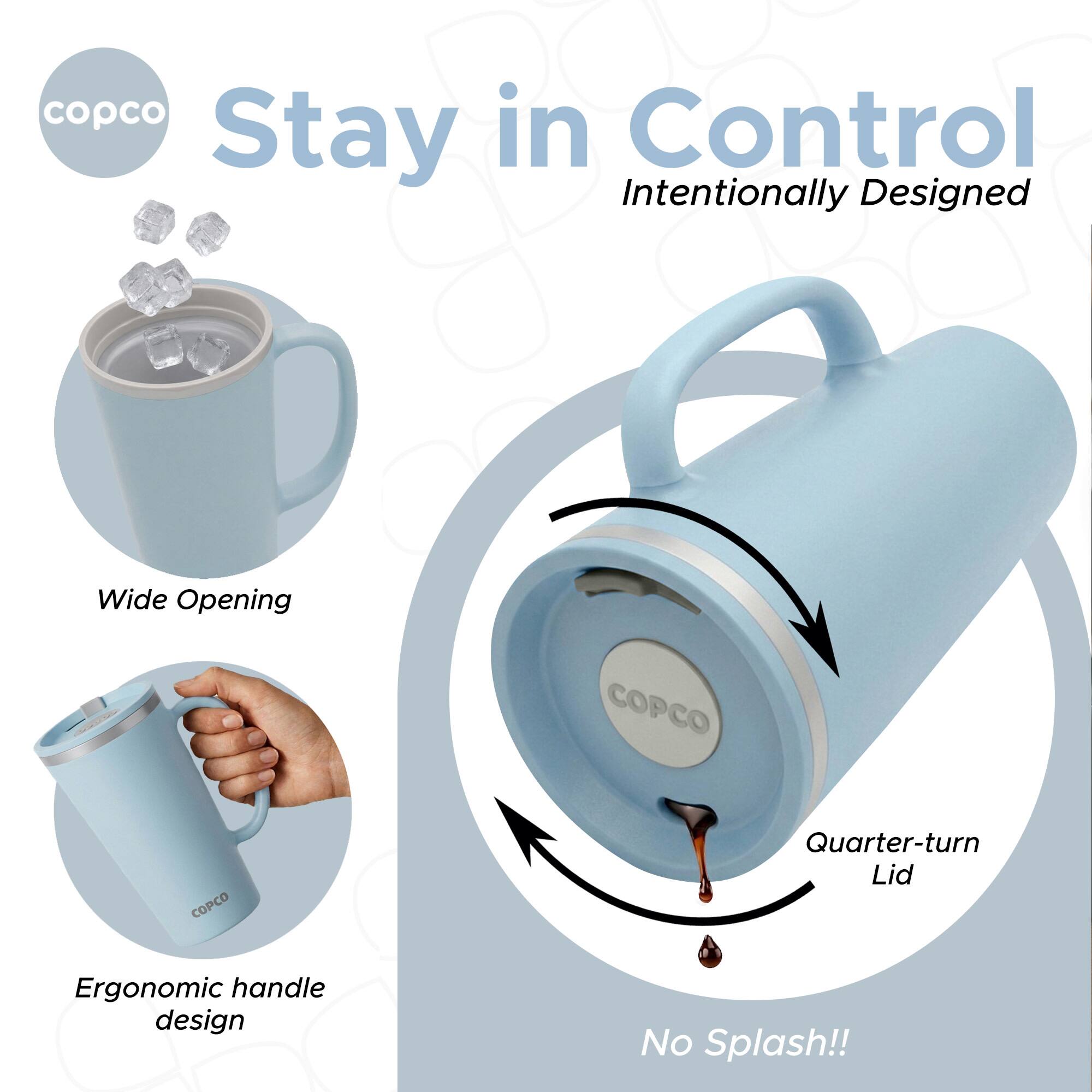 COPCO Stay in Control  
Intentionally Designed  
Wide Opening  
Quarter-turn Lid  
Ergonomic handle design  
No Splash!!