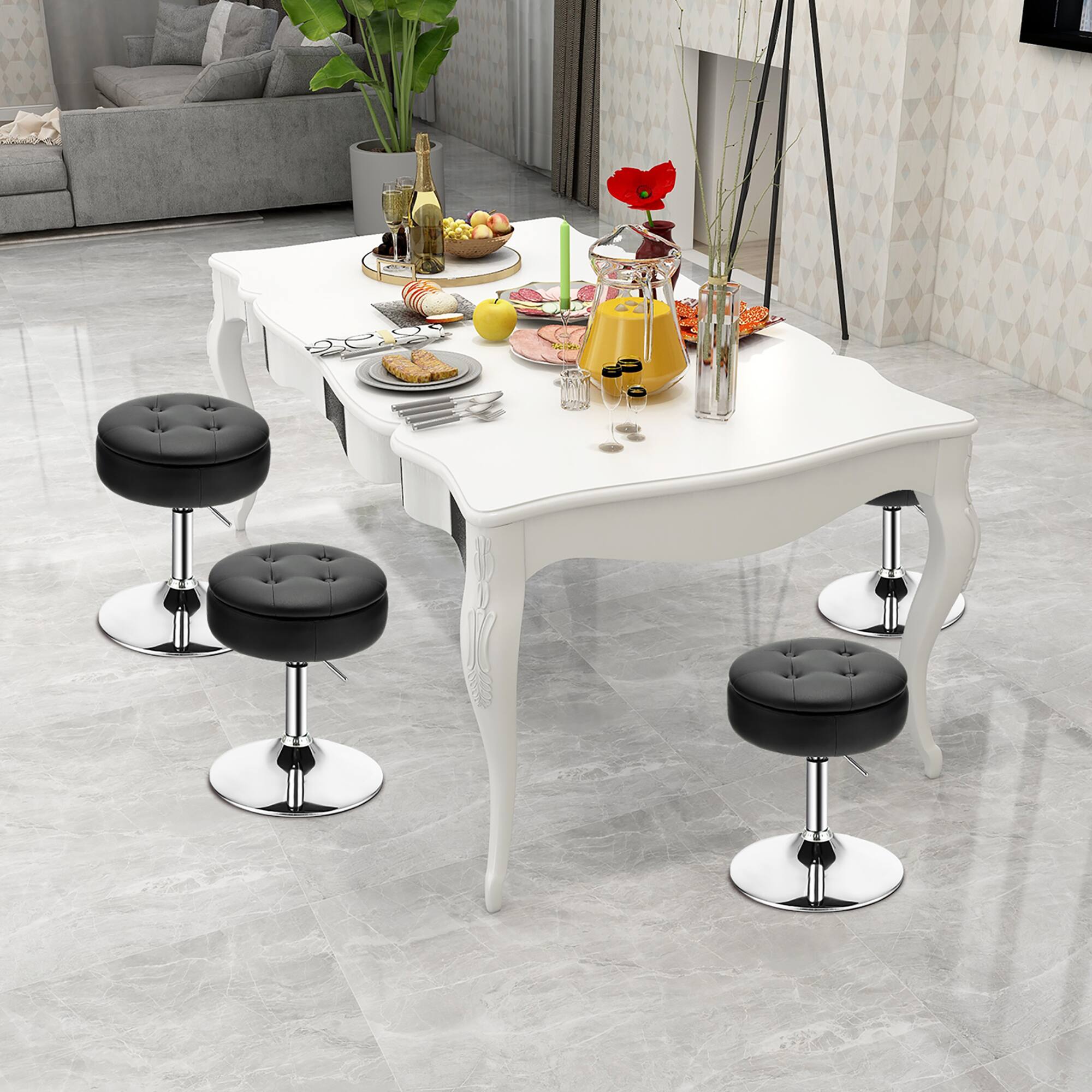 Alt View 1. Costway - Set of 3 Adjustable Metal Vanity Stool 360° Swivel Storage Makeup Chair with  Tray - Black.