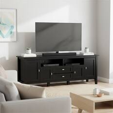 Front. Simpli Home - Warm Shaker 72 inch Wide Solid Wood Transitional TV Stand - Deep Black.