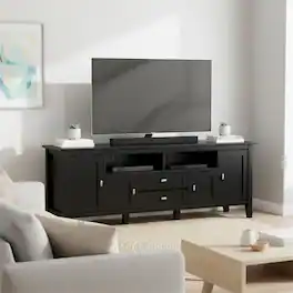 Simpli Home - Warm Shaker 72 inch Wide Solid Wood TV Stand - Deep Black