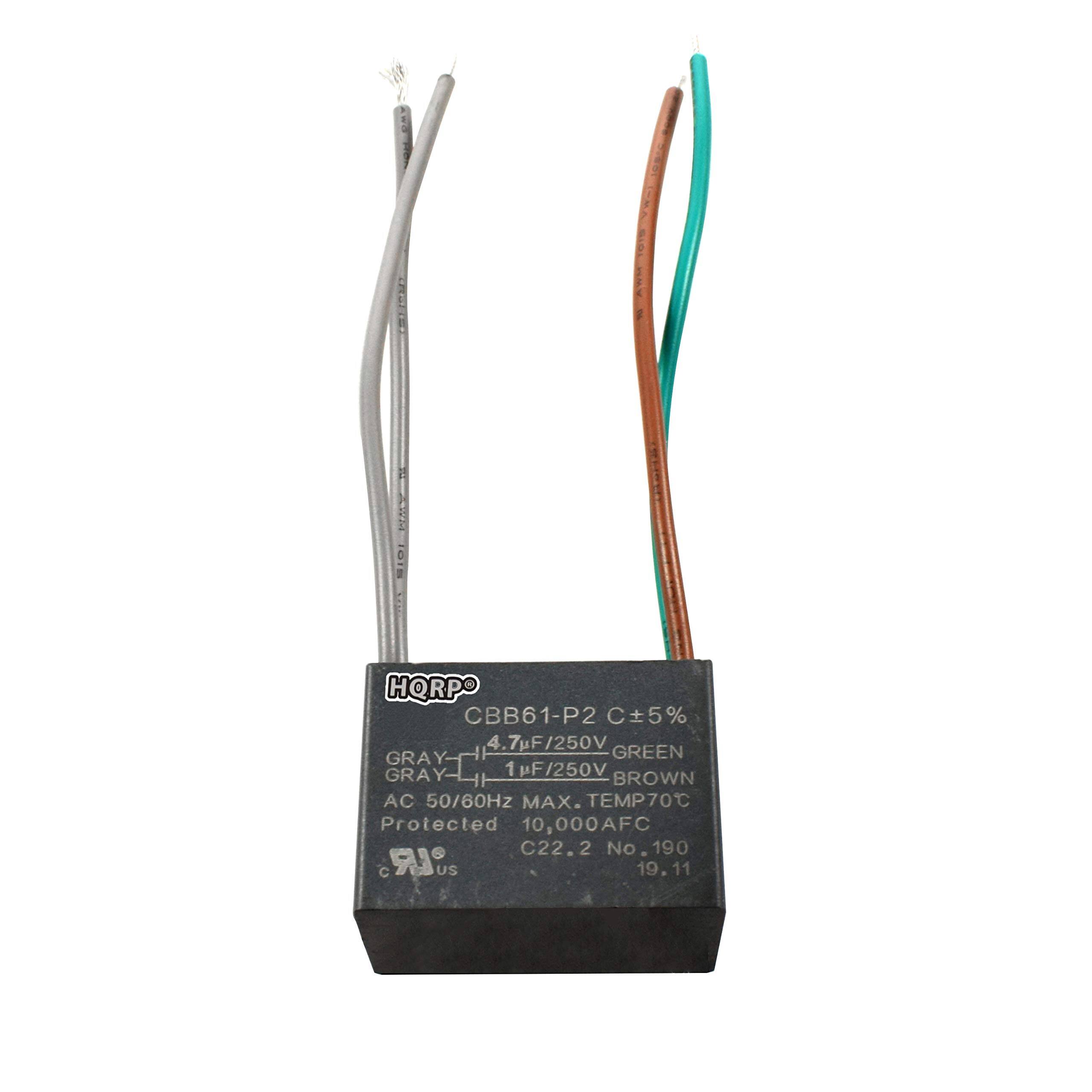 HQRPO  
CBB61-P2 C±5%  
4.7uF F/250V GRAY  
1uF F/250V GRAY  
1uF F/250V GREEN  
1uF F/250V BROWN  
AC 50/60Hz MAX. TEMP 70°C  
Protected 10,000AFC  
C22.2 No.190  
SLR  
DeBUS  
19.11  

HQRPO  
CBB61-P2 C±5%  
4.7uF F/250V GRAY  
1uF F/250V GRAY  
1uF F/250V GREEN  
1uF F/250V BROWN  
AC 50/60Hz MAX. TEMP 70°C  
Protected 10,000AFC  
C22.2 No.190  
SLR  
DeBUS  
19.11