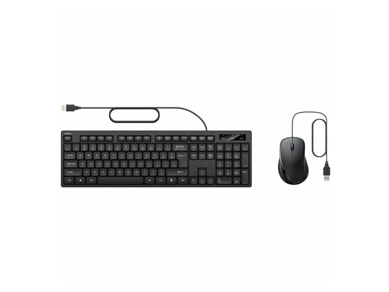 Belkin - Connect Wired Keyboard & Mouse Combo - Ergonomic USB Set for Home/Office - Black