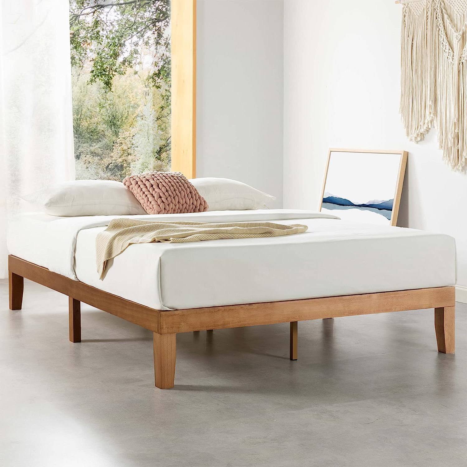Front. Hivvago - Hivvago California King size Solid Wood Platform Bed Frame in Wooden Finish - Brown.