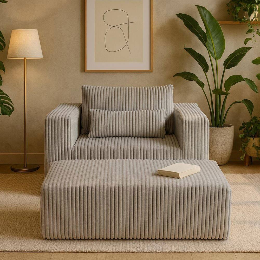 Alt View 2. Kadyn - Oversized All-Foam Lounge Chair with Ottoman, Modular Corduroy, No-Tool Assembly, Smoky Grey - Gray.