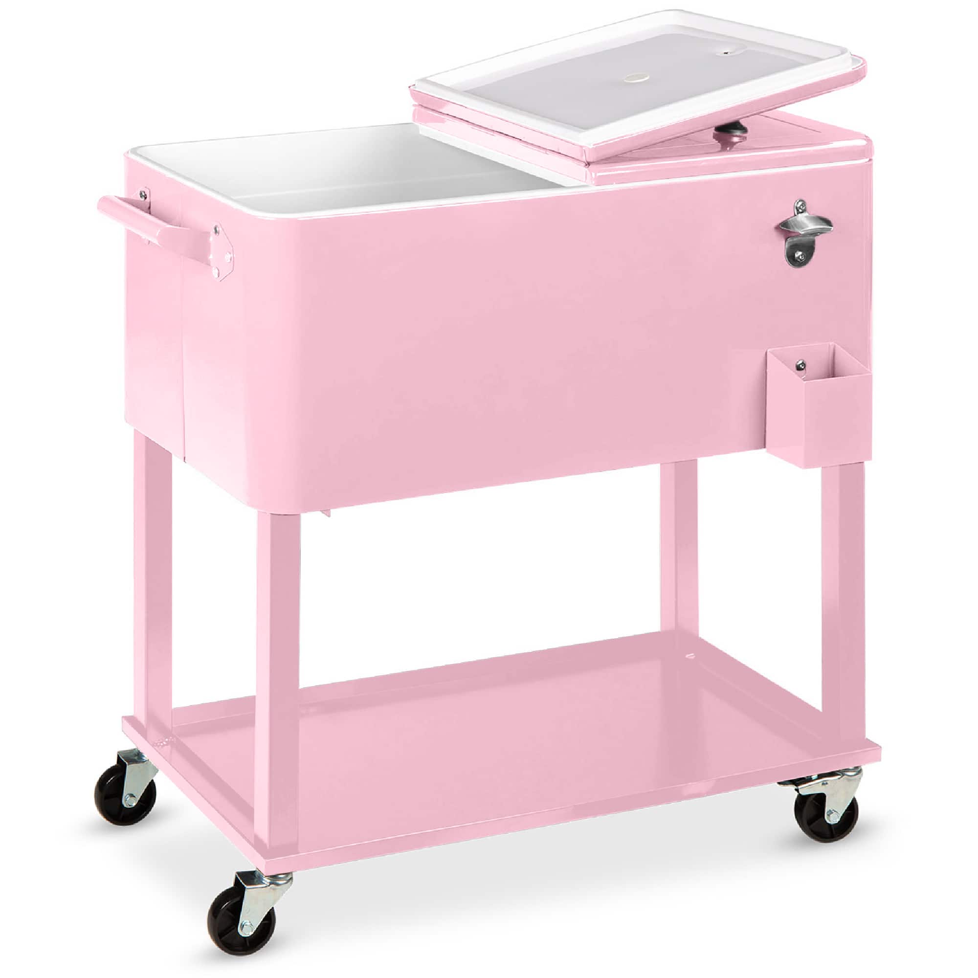 Best Choice Products - 80qt Steel Rolling Cooler Cart w/ Bottle Opener, Catch Tray, Drain Plug, Locking Wheels - Pink
