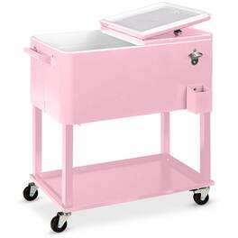 Best Choice Products - 80qt Steel Rolling Cooler Cart w/ Bottle Opener, Catch Tray, Drain Plug, Locking Wheels - Pink