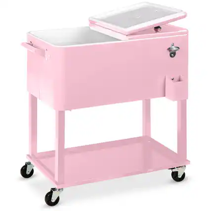 Front. Best Choice Products - Best Choice Products 80qt Steel Rolling Cooler Cart w/ Bottle Opener, Catch Tray, Drain Plug, Locking Wheels - Pink - Pink.