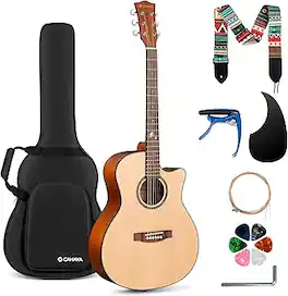 CAHAYA - Acoustic Guitar Beginner Set - 41" Full Size Spruce Top Mahogany Body with Okoume Neck CY0019-1