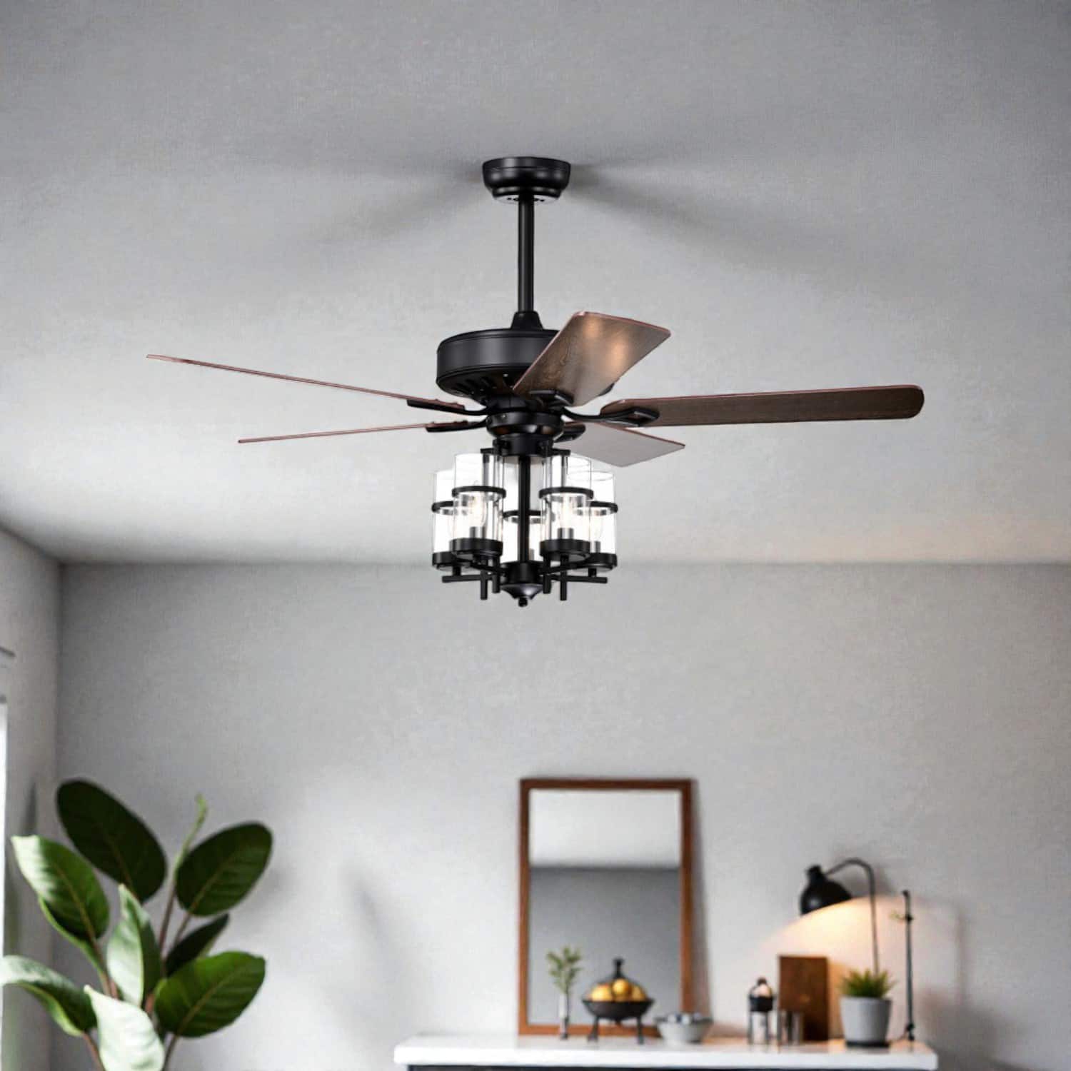BreeBe - Modern 50-Inch Ceiling Fan with Noise-Free Motor and Glass Light Covers - Black