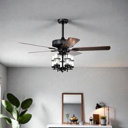 BreeBe - Modern 50-Inch Ceiling Fan with Noise-Free Motor and Glass Light Covers - Black