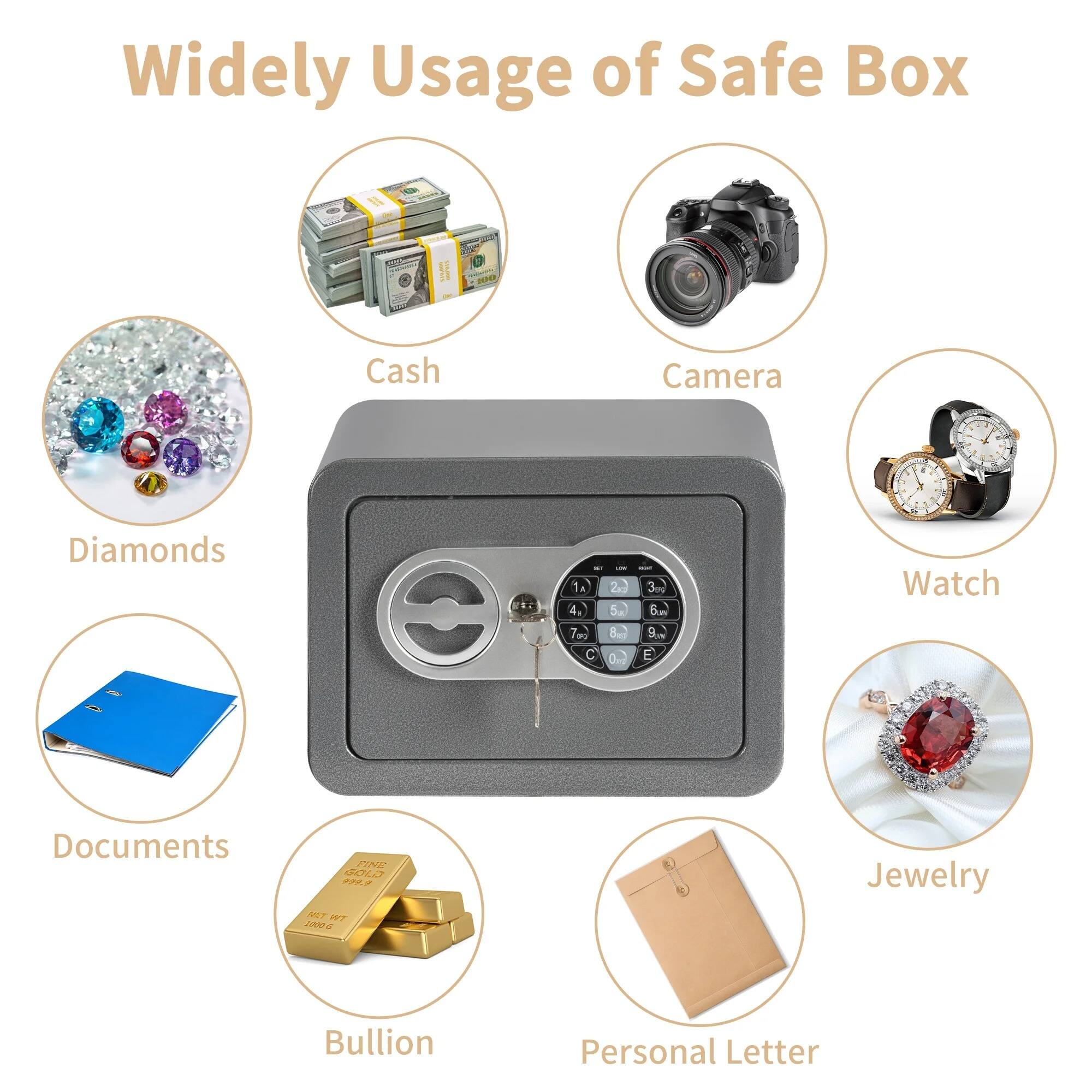 Widely Usage of Safe Box

- Cash
- Camera
- Diamonds
- Watch
- Documents
- Jewelry
- Bullion
- Personal Letter