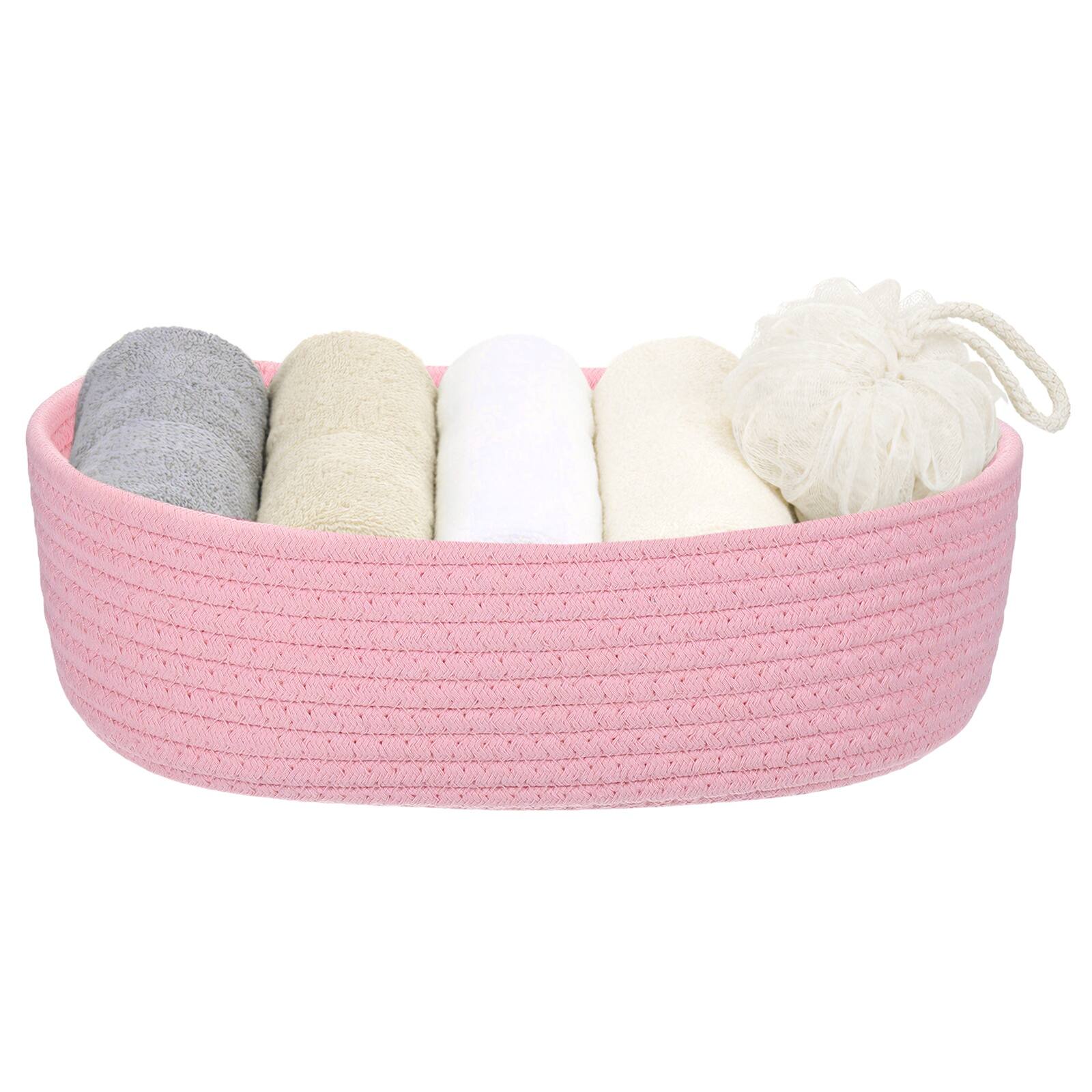 Unique Bargains - Small Cotton Rope Woven Storage Basket, Mini Oval Bin 11.8x3.2" for Nursery Living Room Bedroom, Empty Gift Basket - Pink