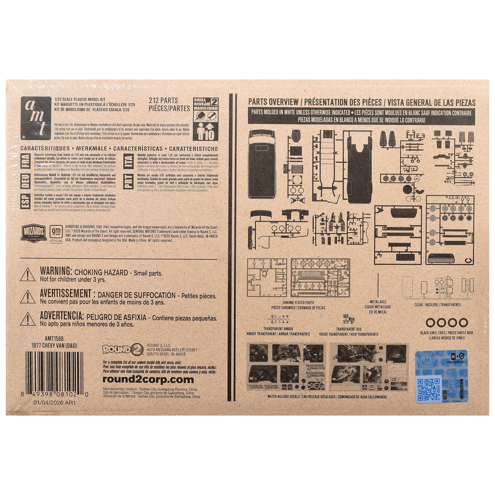 1/25 SCALE PLASTIC MODEL KIT  
KIT MODELO DE PLASTICO ESCALA 1/25  
KIT MADUETTE EN PLASTIQUE CHELLEDE 1/25  
KIT DE MODELISMO DE PLASTICO ESCALA 1/25  

212 PARTS  
PIECES/PARTES  

SKILL LEVEL  
NIVEL DE HABILIDAD  

PARTS OVERVIEW / PRESENTATION DES PIECES / VISTA GENERAL DE LAS PIEZAS  
PARTS MOLDED IN WHITE UNLESS OTHERWISE INDICATED / LES PIECES SONT MOULUES EN BLANC SAUF INDICATION CONTRAIRE / PIEZAS MODELADAS EN BLANCO A MENOS QUE SE INDIQUE LO CONTRARIO  

CARACTERISTIQUES / MERKMALE / CARACTERISTICAS / CARATTERISTICHE  

WARNING: CHOKING HAZARD - Small parts. Not for children under 3 yrs.  
AVERTISSEMENT: DANGER DE SUFFOCATION - Petites pièces. Ne convient pas pour les enfants de moins de 3 ans.  
ADVERTENCIA: PELIGRO DE ASFIXIA - Cont