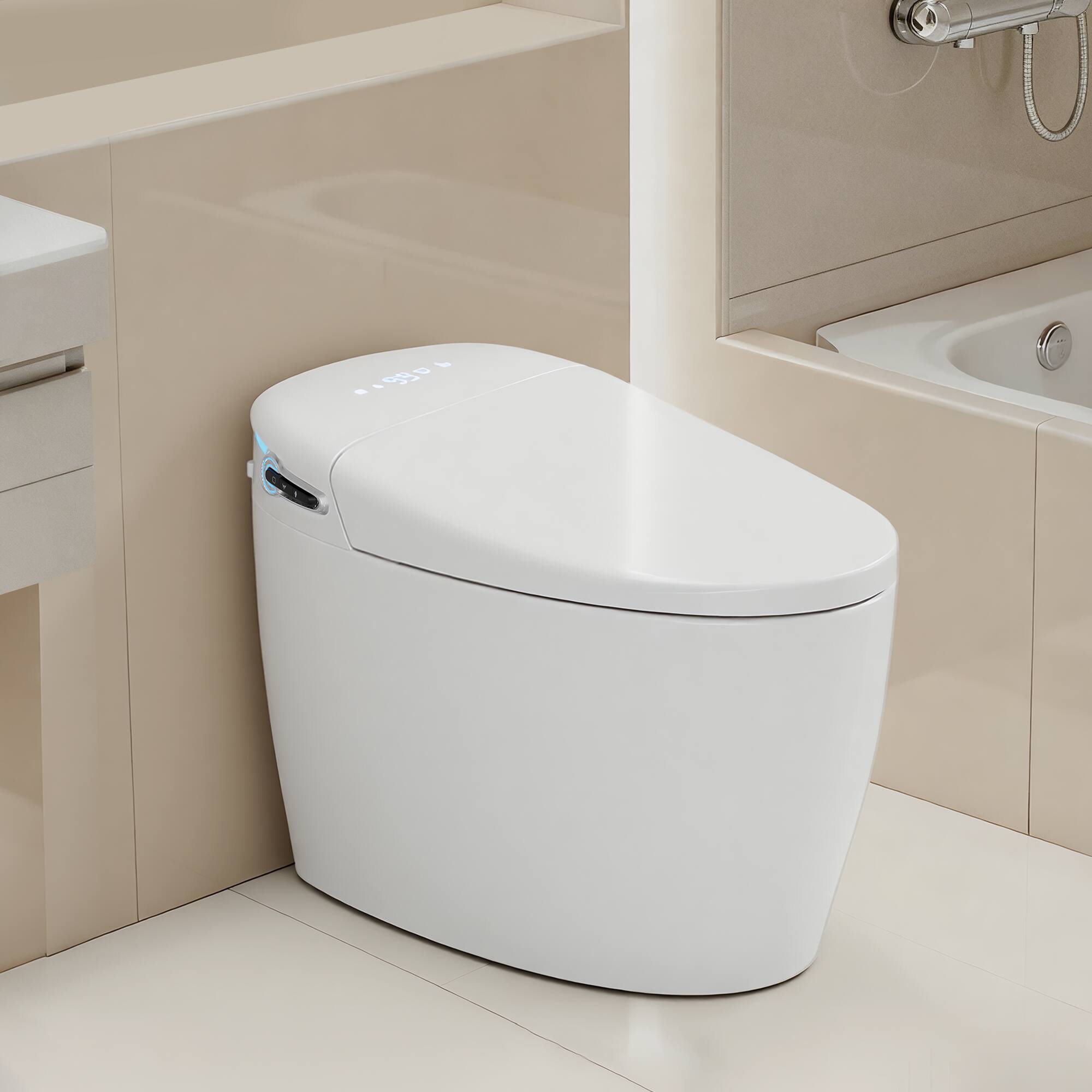 Alt View 4. Dyonery - One-Piece Smart Toilet with Built-in Bidet: 4 Washing Modes (Child-Friendly), Heated Seat, Warm Water, Dryer - White.