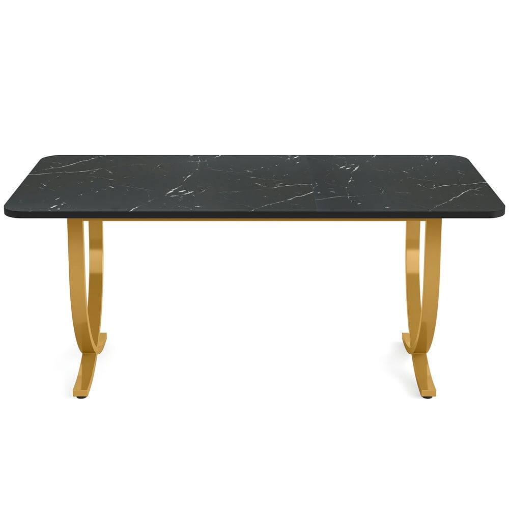 Back. Resenkos - Kadyn Study Writing Desk, Computer Desk,63" Executive Desk, Faux Marble Computer Desk Meeting Table,Black & Gold - Black.