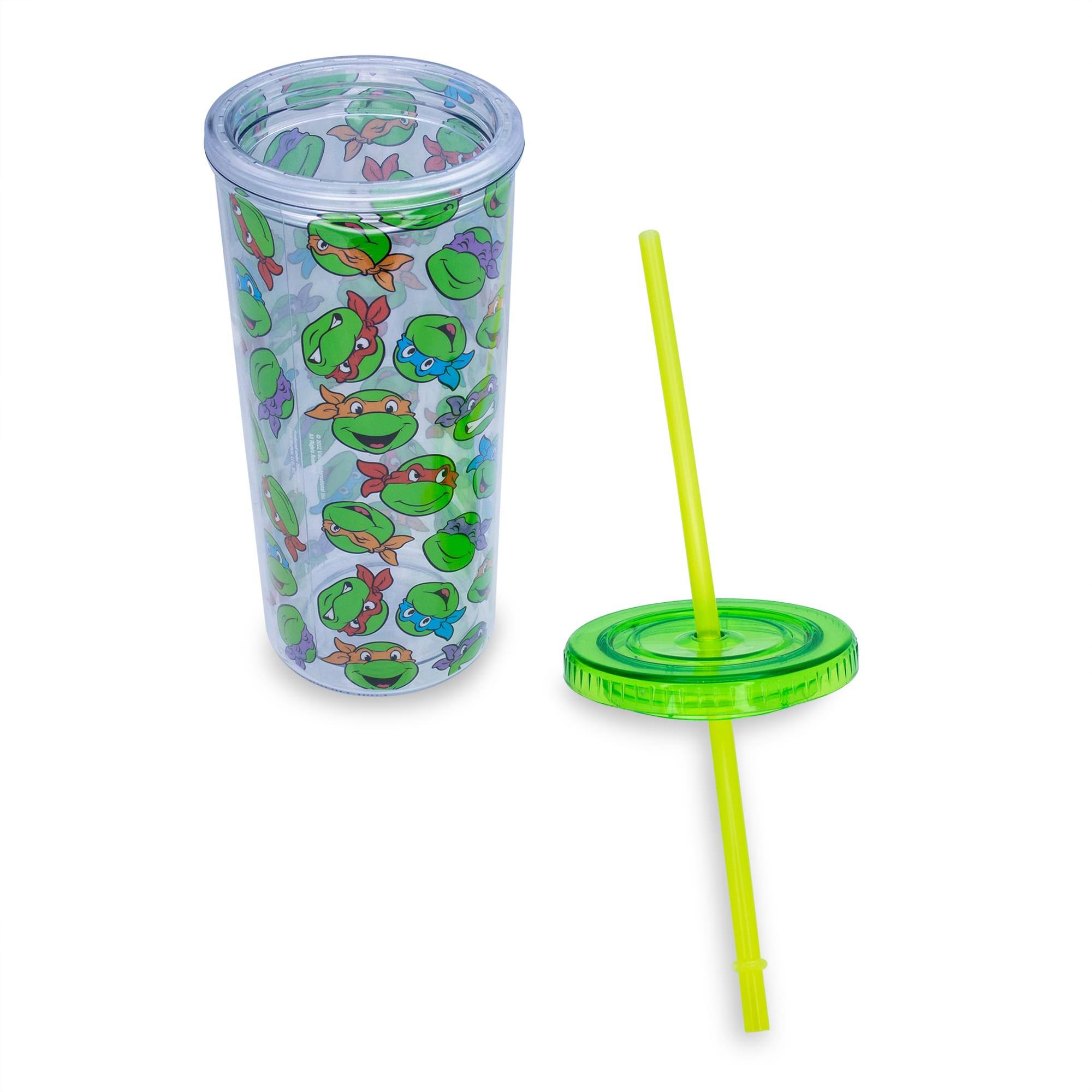 Alt View 1. Teenage Mutant Ninja Turtles - Teenage Mutant Ninja Turtles Allover Faces Carnival Cup With Lid and Straw - Green.