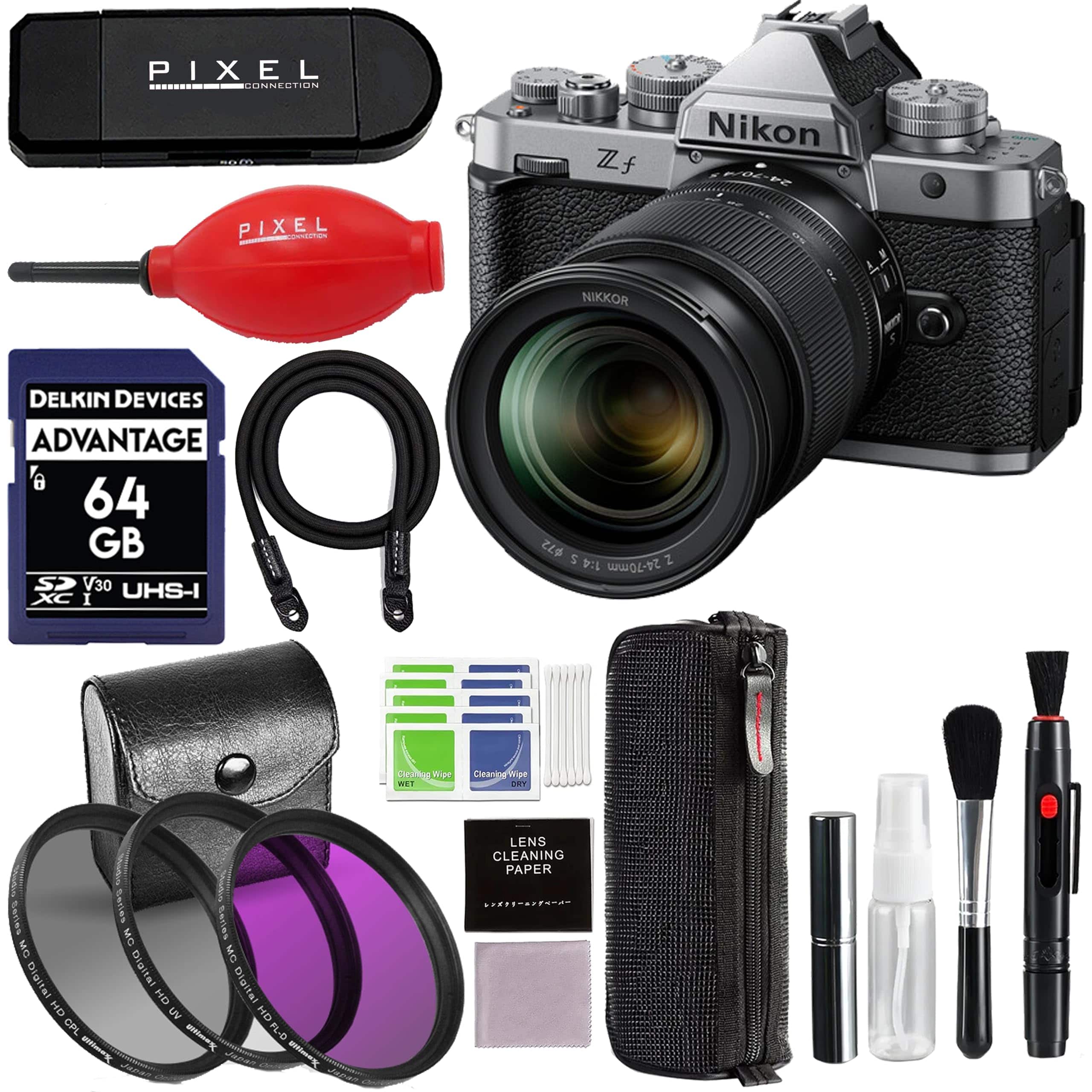 Zf Mirrorless Camera with 24-70mm f/4 Lens with Advanced Accessories and Travel Bundle | 2016 | nikon zf 24-70mm f/4 - Silver