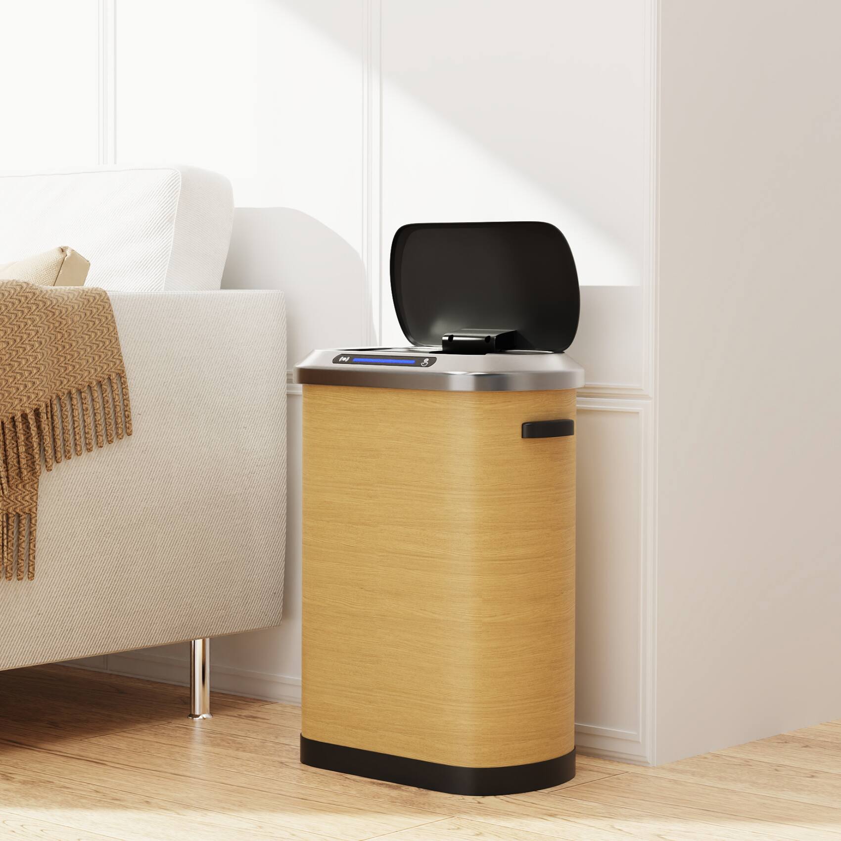 Alt View 2. GOODSILO - 50L Smart Automatic Trash Can - Intelligent Sensor, Hands-Free Operation, Wood Accent - Wood.