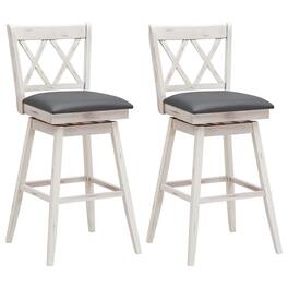Gymax - Set of 2 Barstools Swivel Bar Height Chairs with Rubber Wood Legs - Antique White