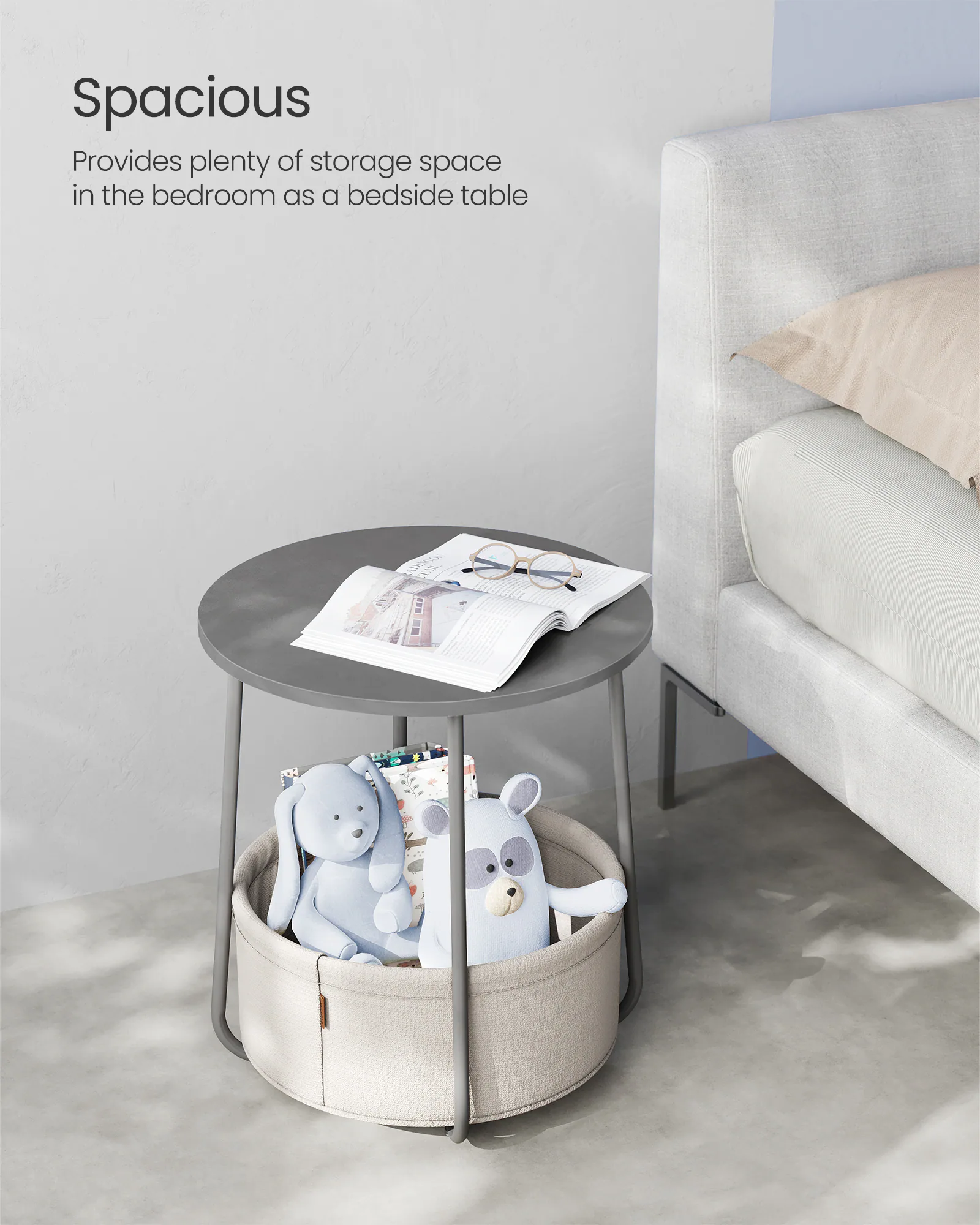 Spacious  
Provides plenty of storage space in the bedroom as a bedside table