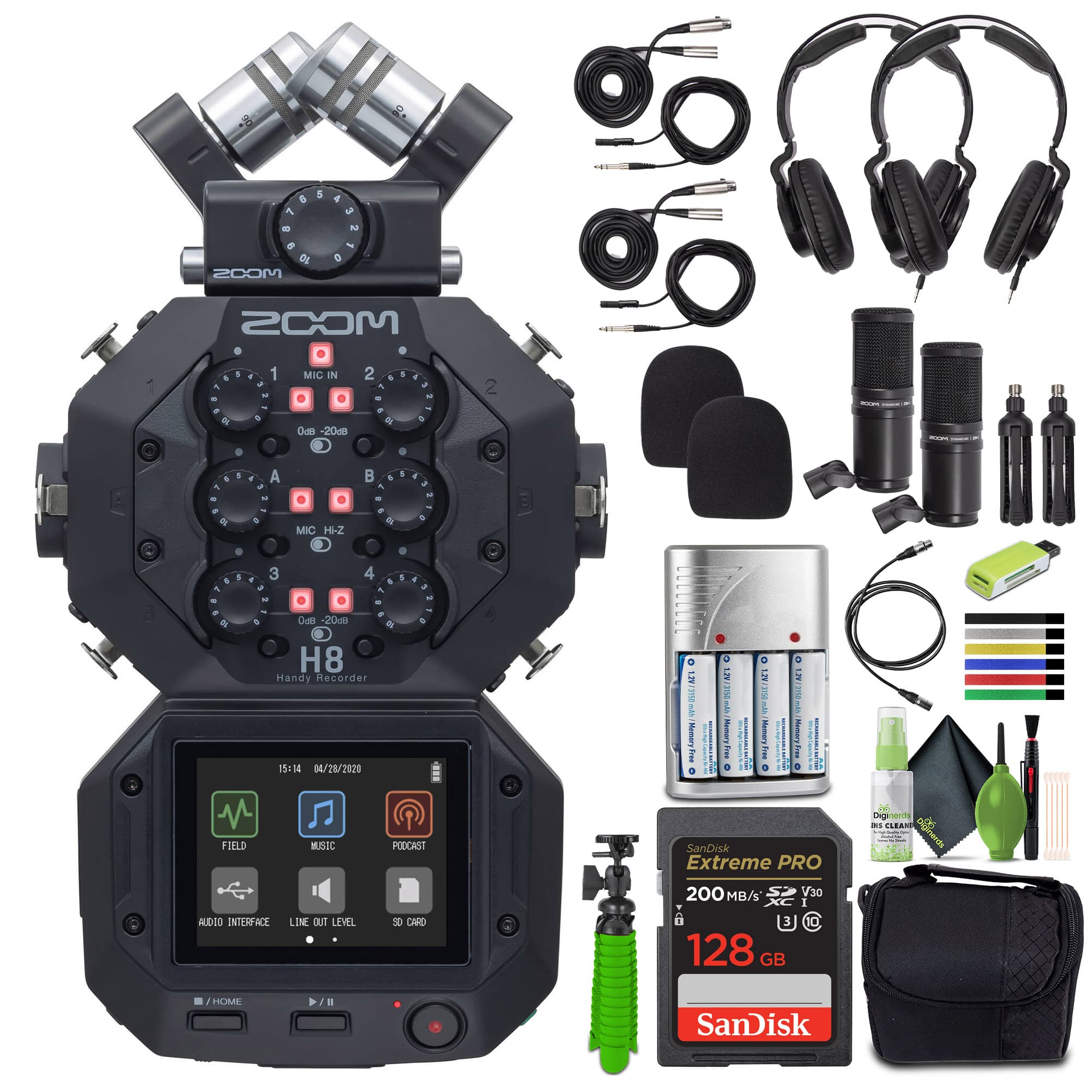 Zoom - H8 12-Track Portable Recorder with Two Headphones and More Bundle - Black