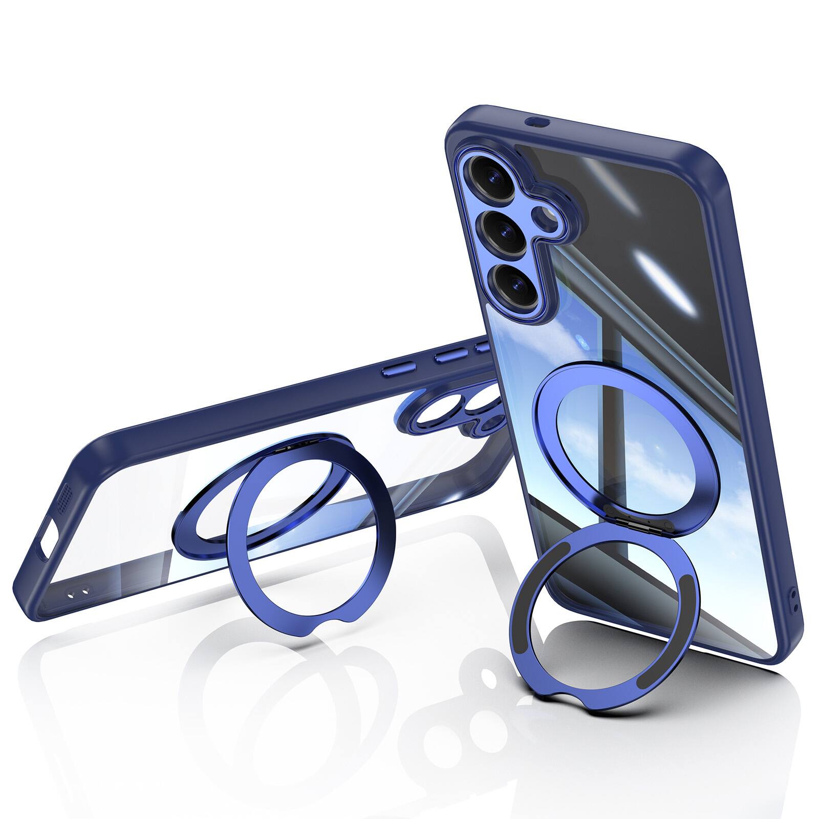 Back. Dteck - Magnetic Clear Case For Samsung Galaxy S26+, Shockproof Anti-Scratch 360° Ring Holder Stand PC+TPU Protection Cover - Blue.