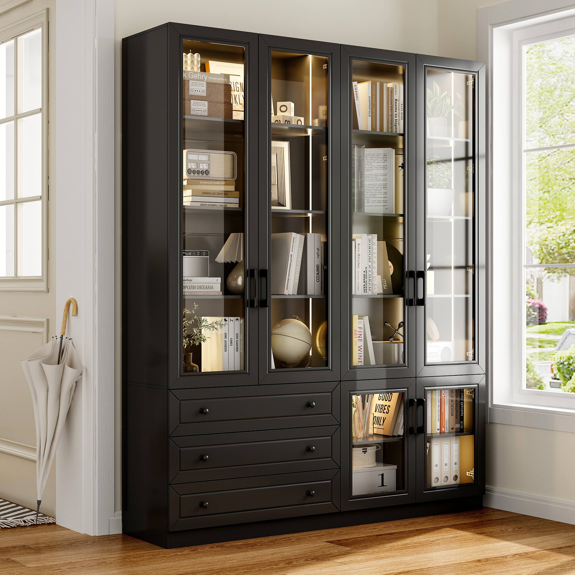 FUFU & GAGA FUFU&GAGA LED Lit Glass Door Storage Display Cabinet