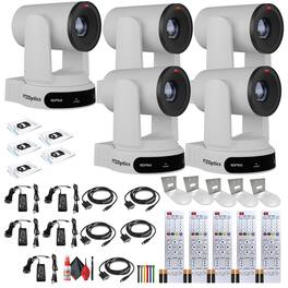 5 x PTZOptics Move 4K PTZ Camera with 30x Zoom (White) (PT30X-4K-WH-G3) + 5 x Wall Mount