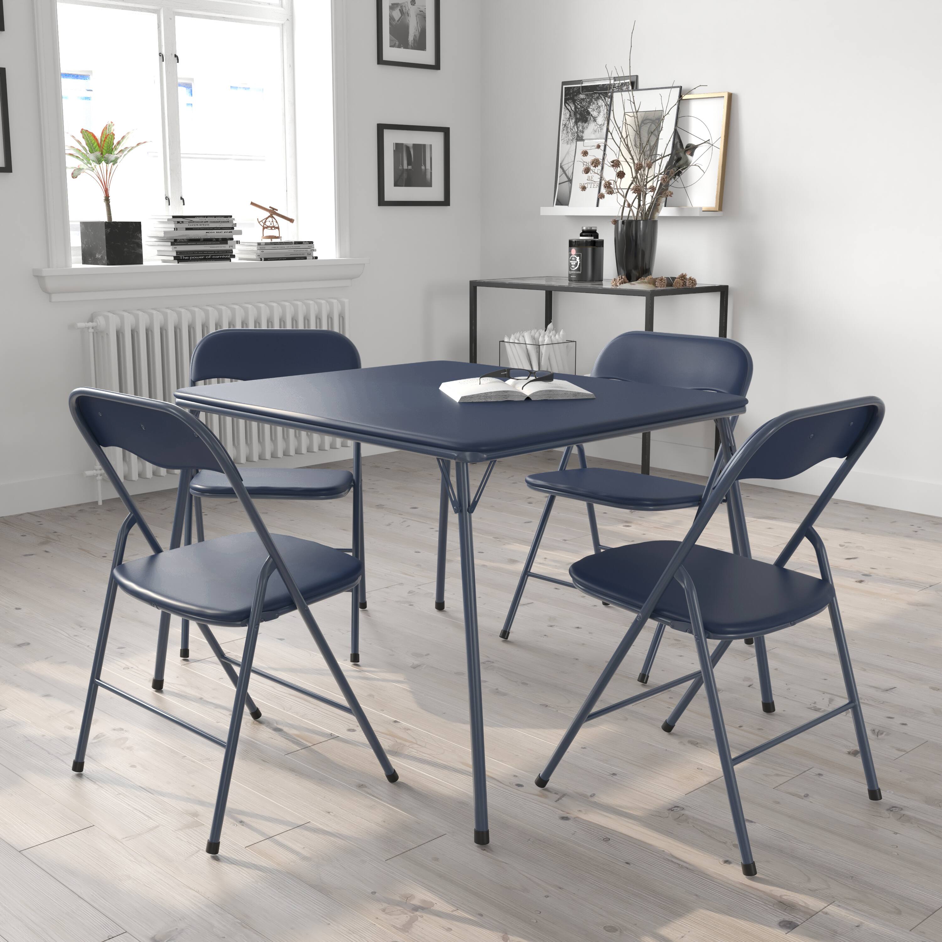 Alt View 1. Emma + Oliver - 5 Piece Folding Card Table and Chair Set - Navy.