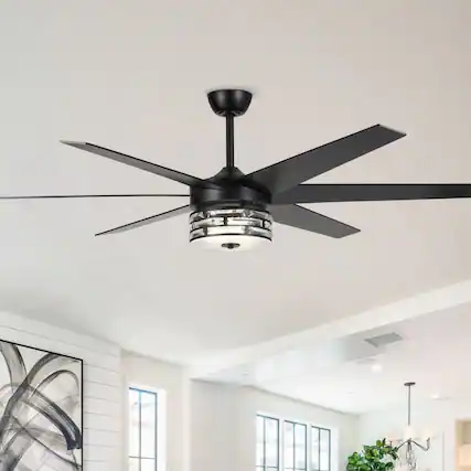 Front. Parrot Uncle - 70-inch Matte Black Ceiling Fan with LED Light and Remote Control - Black.